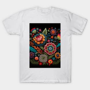 Botanical vintage Ethnic embroidery Floral design 1 T-Shirt